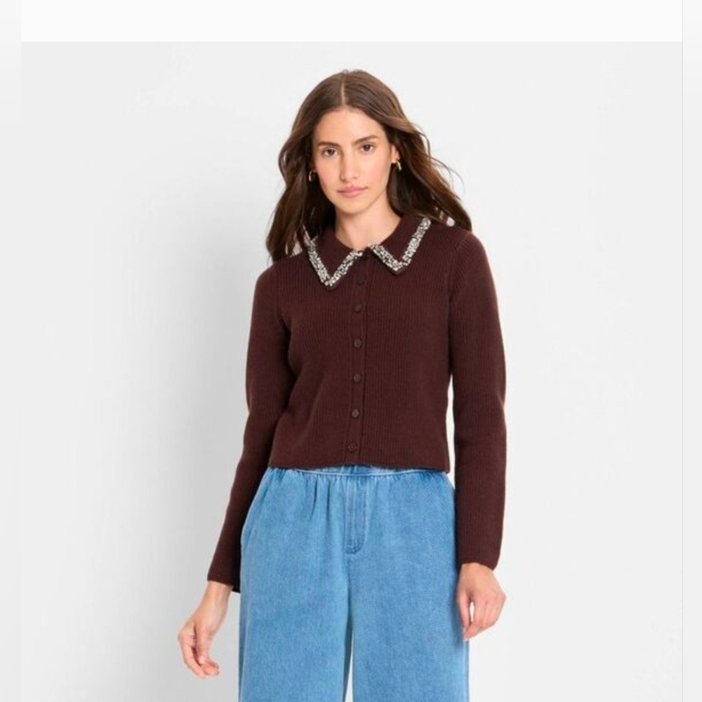 Future Collective Women's Embellished Collar Cardigan Sweater
